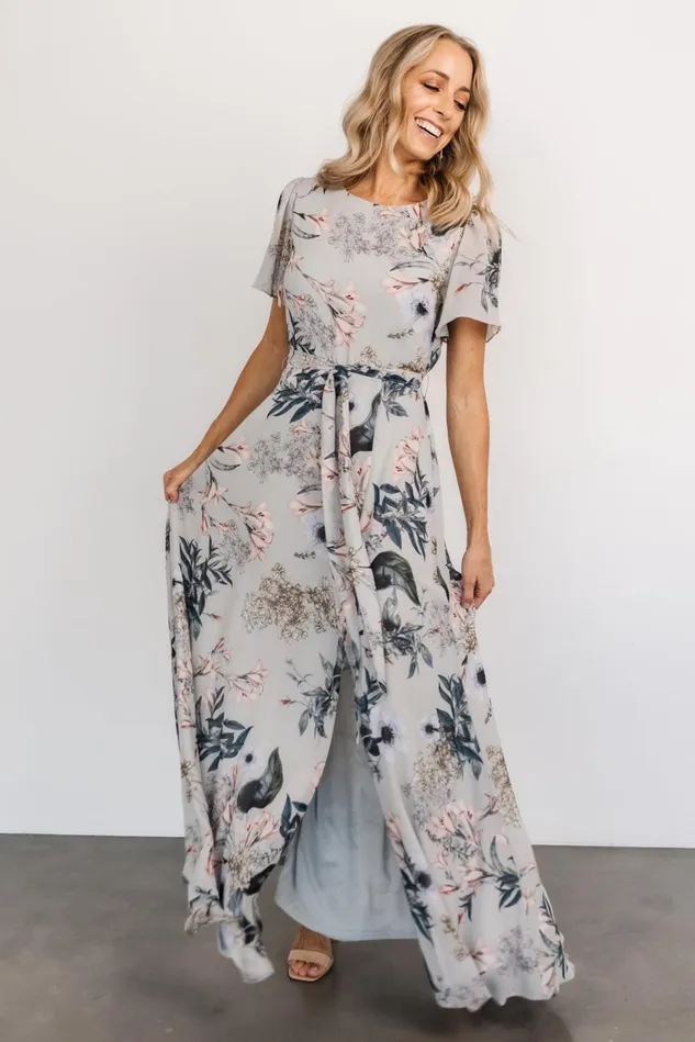 Baltic Born Wedding Guest Women Naomi Short Sleeve Maxi Dress Pale Blue Floral