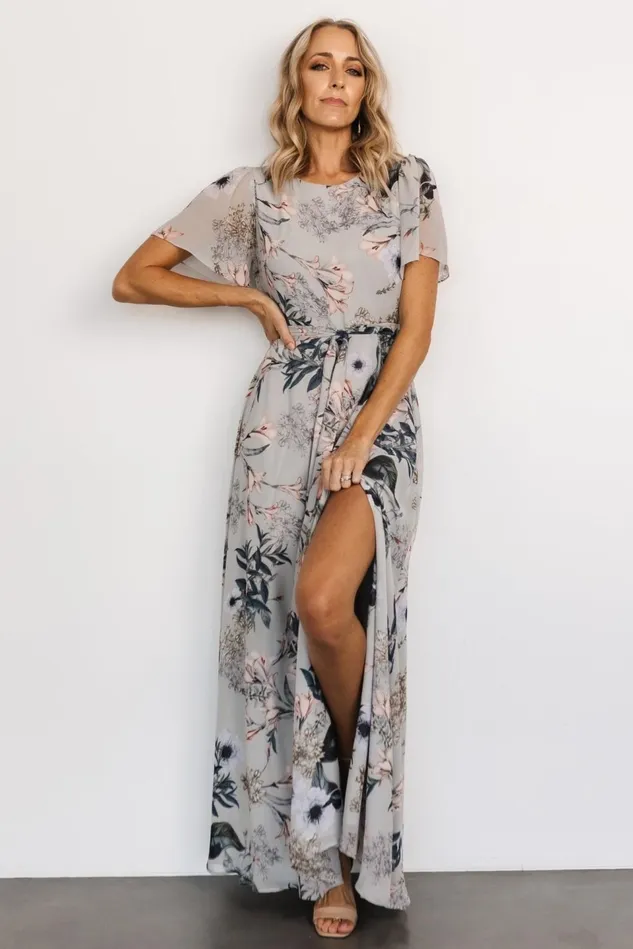Baltic Born Wedding Guest Women Naomi Short Sleeve Maxi Dress Pale Blue Floral