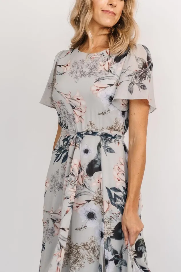 Baltic Born Wedding Guest Women Naomi Short Sleeve Maxi Dress Pale Blue Floral