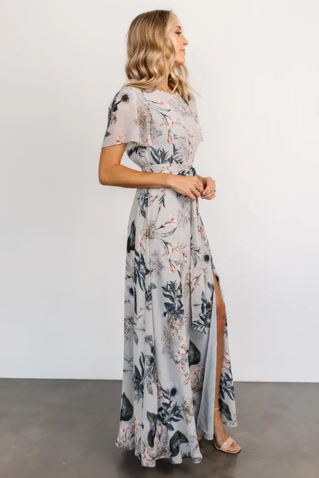 Baltic Born Wedding Guest Women Naomi Short Sleeve Maxi Dress Pale Blue Floral