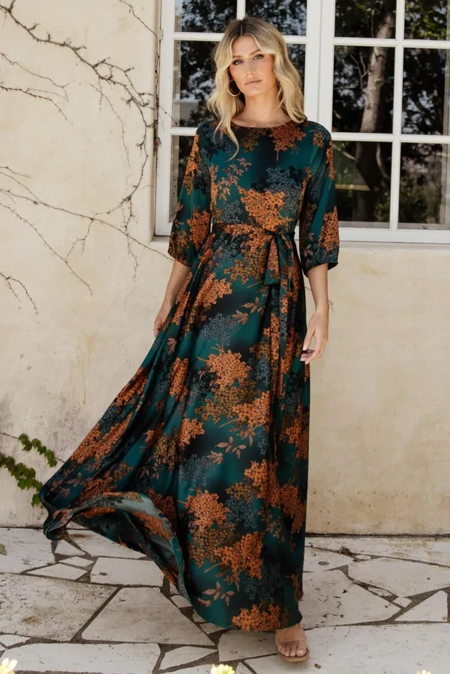 Baltic Born Wedding Guest Women Paula Satin Maxi Dress Jade Multi