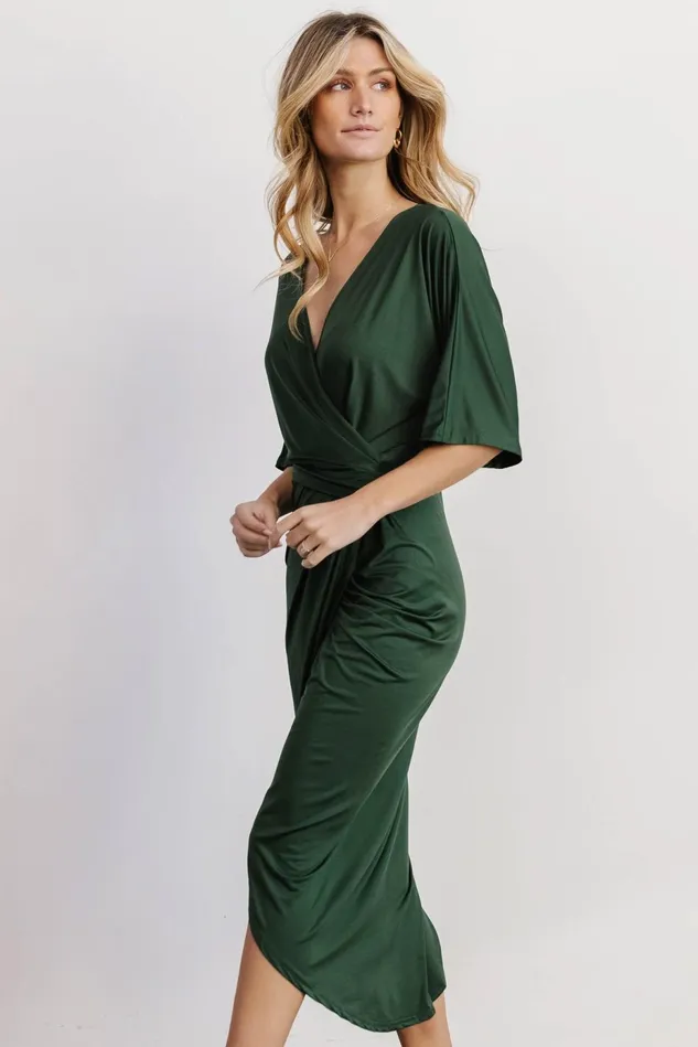 Baltic Born Wedding Guest Women Solana Ruched Dress Hunter Green