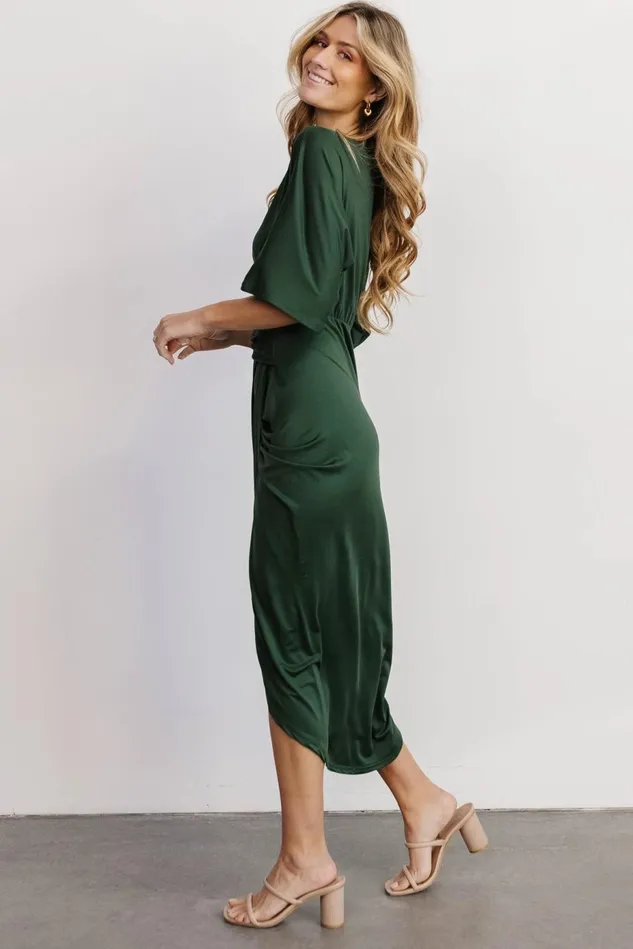 Baltic Born Wedding Guest Women Solana Ruched Dress Hunter Green