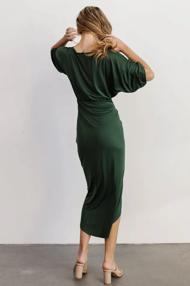 Baltic Born Wedding Guest Women Solana Ruched Dress Hunter Green