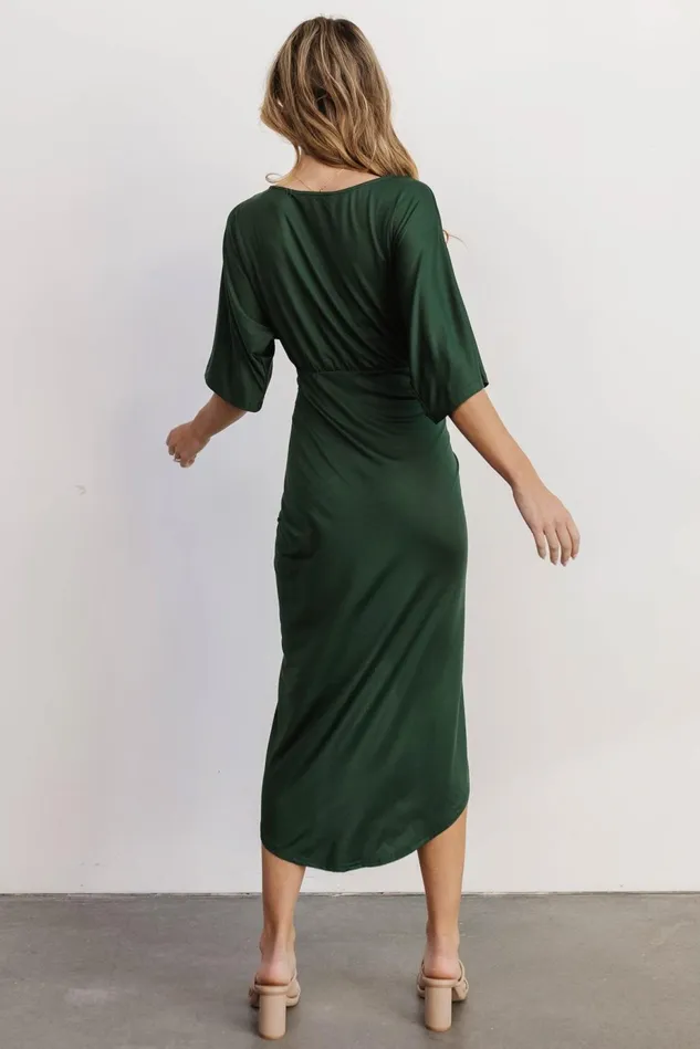 Baltic Born Wedding Guest Women Solana Ruched Dress Hunter Green