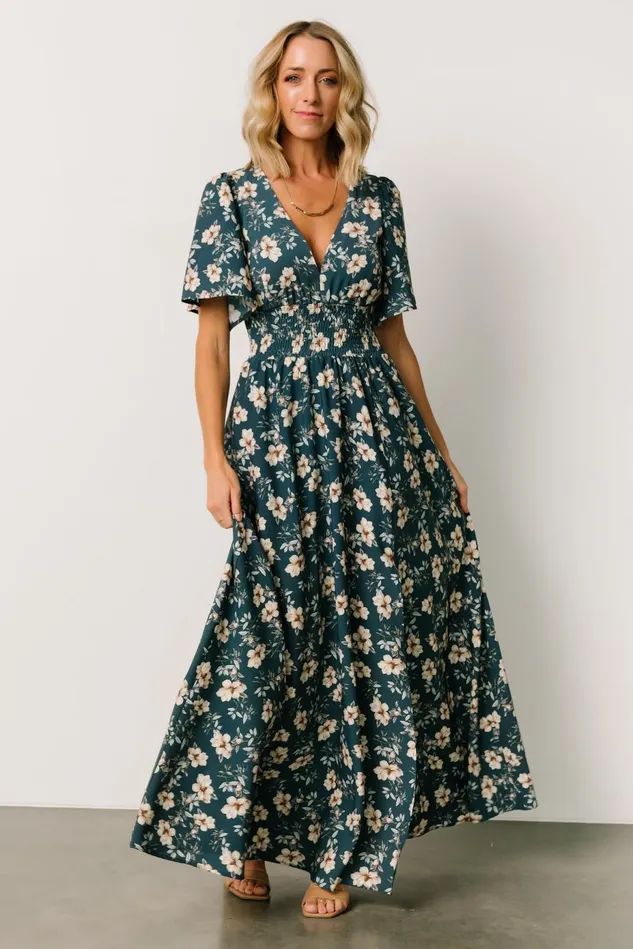 Baltic Born Wedding Guest Women Verona Smocked Maxi Dress Slate Floral Baltic Born Wedding Guest Women Verona Smocked Maxi Dress Slate Floral