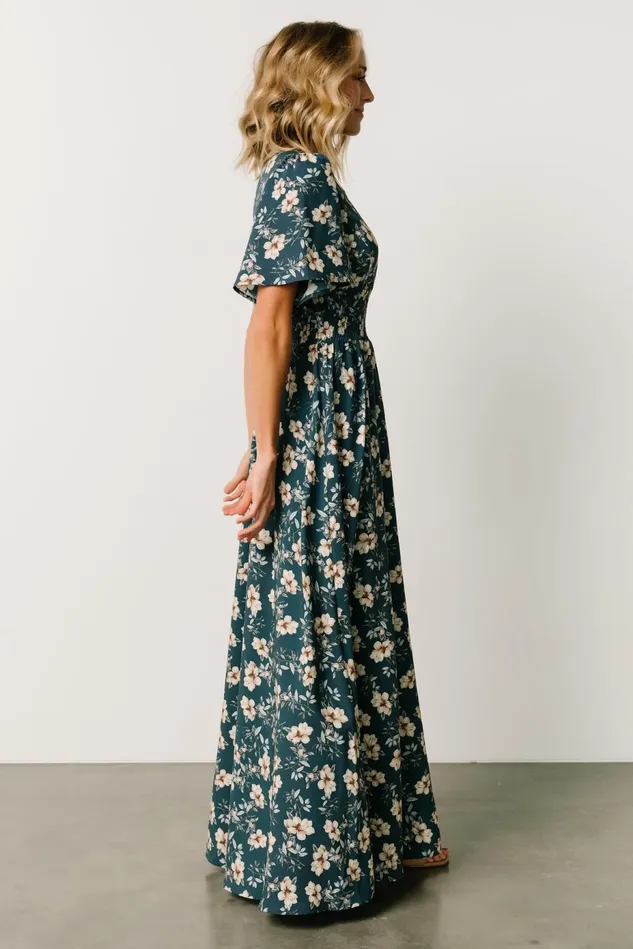Baltic Born Wedding Guest Women Verona Smocked Maxi Dress Slate Floral Baltic Born Wedding Guest Women Verona Smocked Maxi Dress Slate Floral