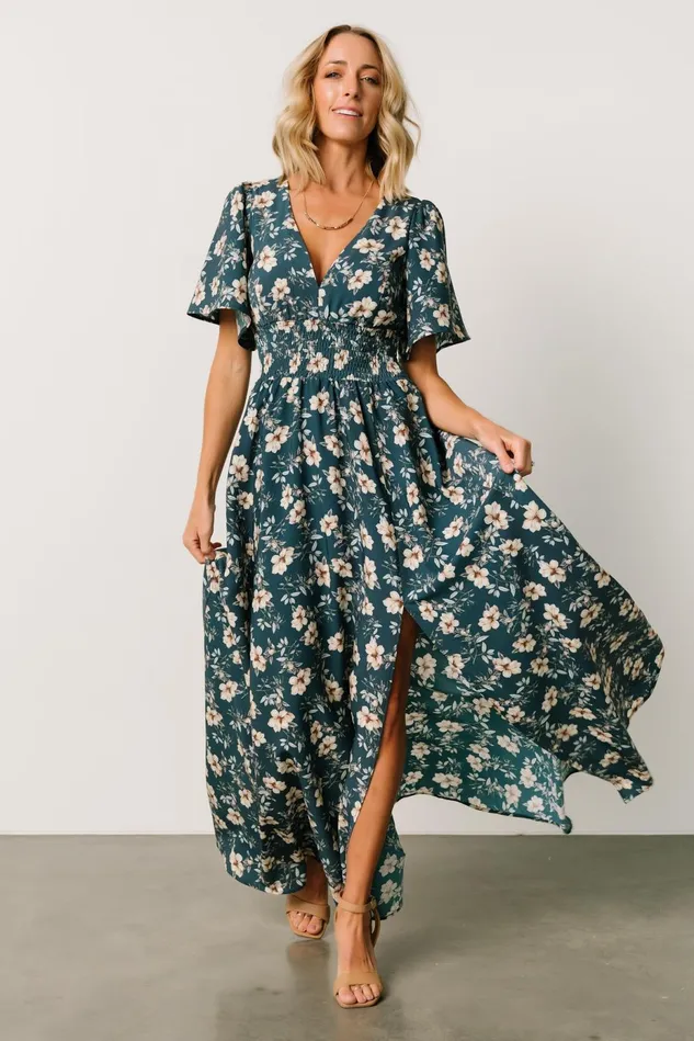Baltic Born Wedding Guest Women Verona Smocked Maxi Dress Slate Floral Baltic Born Wedding Guest Women Verona Smocked Maxi Dress Slate Floral