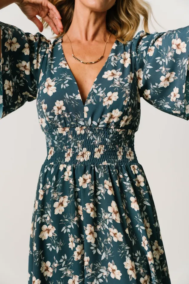 Baltic Born Wedding Guest Women Verona Smocked Maxi Dress Slate Floral Baltic Born Wedding Guest Women Verona Smocked Maxi Dress Slate Floral