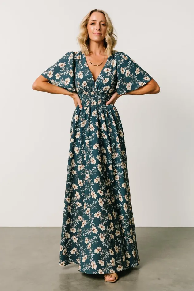 Baltic Born Wedding Guest Women Verona Smocked Maxi Dress Slate Floral Baltic Born Wedding Guest Women Verona Smocked Maxi Dress Slate Floral
