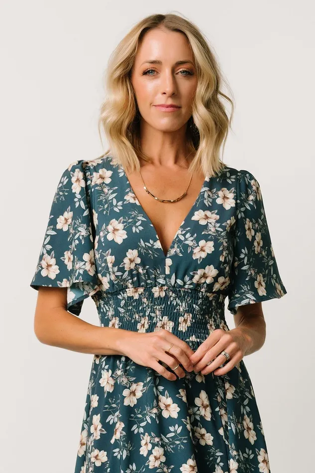 Baltic Born Wedding Guest Women Verona Smocked Maxi Dress Slate Floral Baltic Born Wedding Guest Women Verona Smocked Maxi Dress Slate Floral