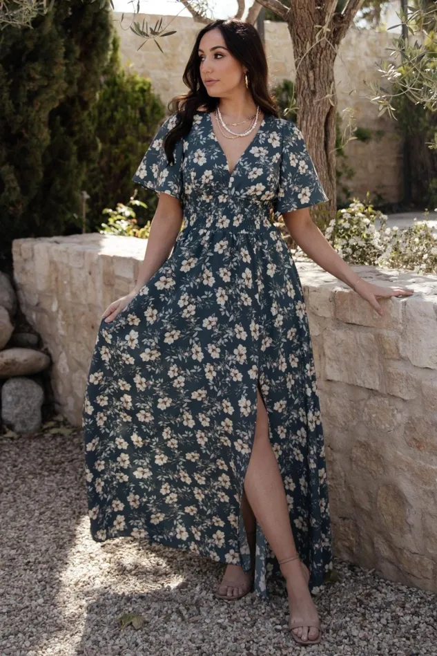 Baltic Born Wedding Guest Women Verona Smocked Maxi Dress Slate Floral Baltic Born Wedding Guest Women Verona Smocked Maxi Dress Slate Floral