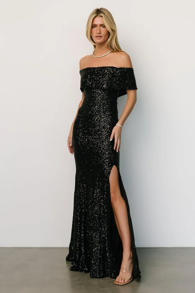 Baltic Born Wedding Guest Women Yvonne Off Shoulder Sequin Gown Black Baltic Born Wedding Guest Women Yvonne Off Shoulder Sequin Gown Black