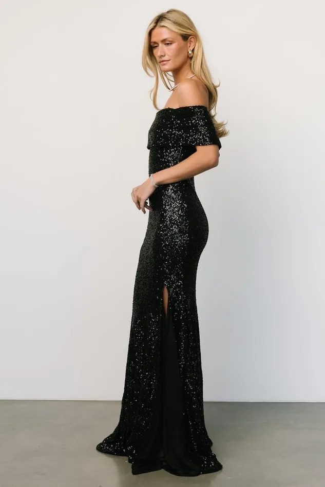 Baltic Born Wedding Guest Women Yvonne Off Shoulder Sequin Gown Black Baltic Born Wedding Guest Women Yvonne Off Shoulder Sequin Gown Black