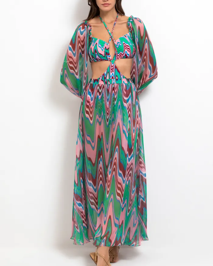Beach Dresses Women PatBO Wave Long Sleeve CutOut Dress FINAL SALE