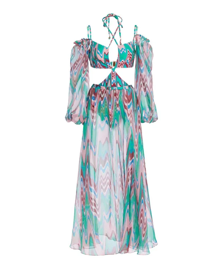 Beach Dresses Women PatBO Wave Long Sleeve CutOut Dress FINAL SALE