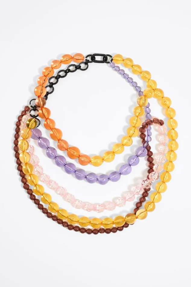 Beaded Necklace And Black Lacquer Chain Yellow Women Bimba Y Lola Jewelry