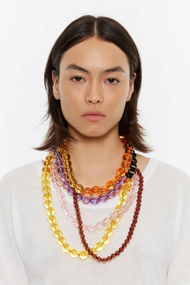 Beaded Necklace And Black Lacquer Chain Yellow Women Bimba Y Lola Necklaces