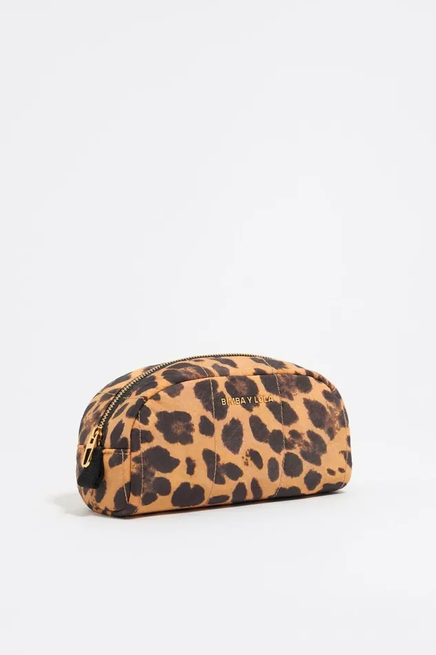 Beige Leopard Nylon Makeup Case Leopard Natural Women Bimba Y Lola Vanity Pouches