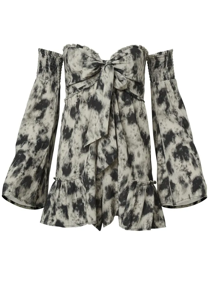 BELL SLEEVE SMOCKED ROMPER Grey and Black Women VENUS Rompers