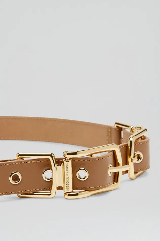 Belts Women Scanlan Theodore TWIN SADDLE BUCKLE BELT 25 Camel