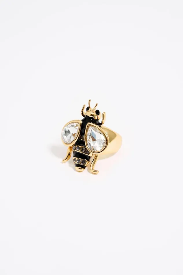 Black Bee Ring With Crystals Black Women Bimba Y Lola Jewelry