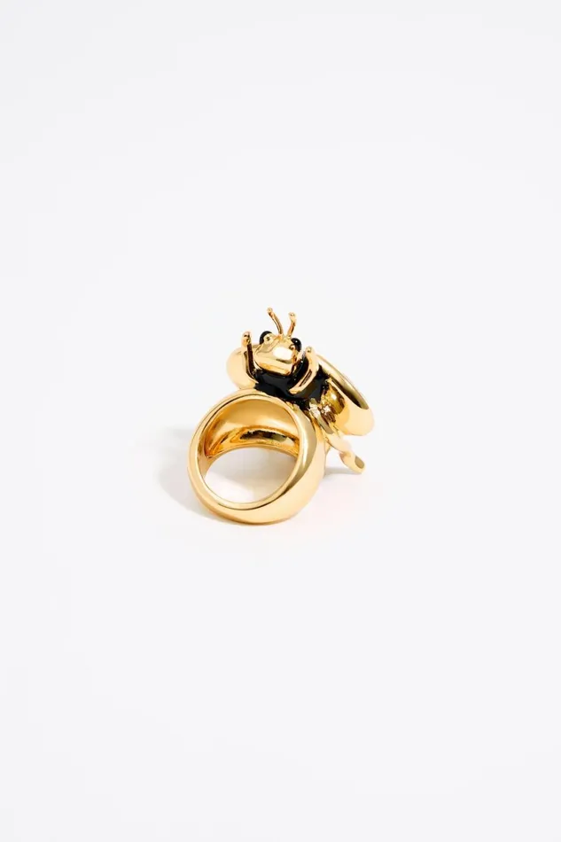 Black Bee Ring With Crystals Black Women Bimba Y Lola Jewelry