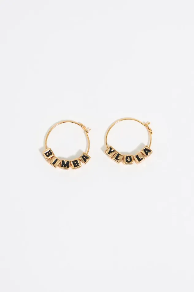 Black Dice Logo Hoop Earrings Black Women Bimba Y Lola Earrings