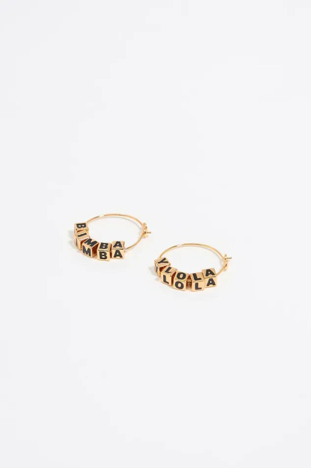 Black Dice Logo Hoop Earrings Black Women Bimba Y Lola Earrings Black Dice Logo Hoop Earrings Black Women Bimba Y Lola Earrings