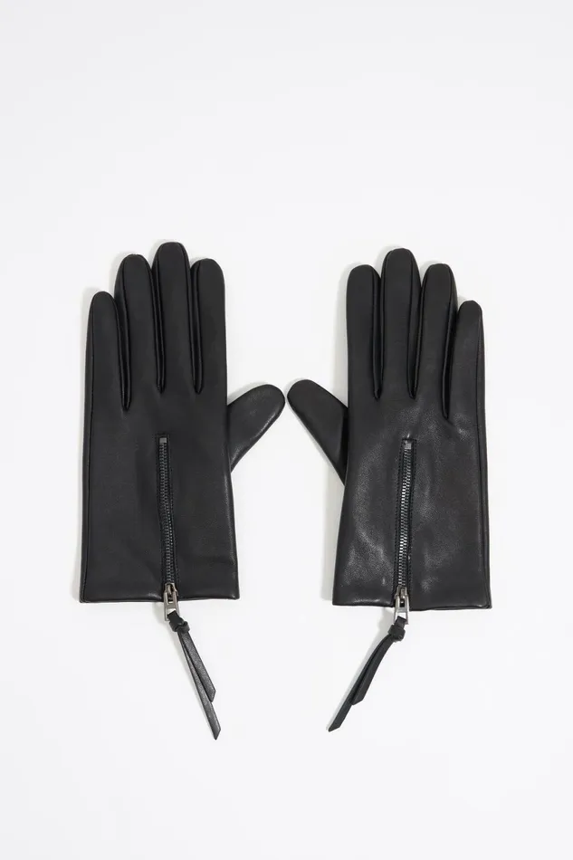 Black Leather Zip Gloves Black Women Bimba Y Lola Gloves