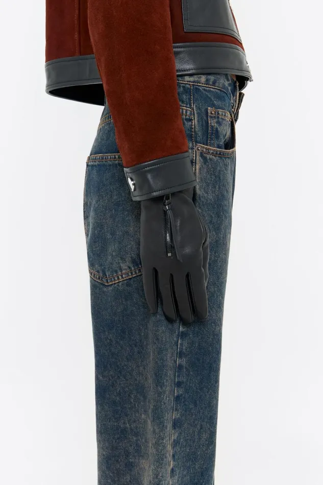 Black Leather Zip Gloves Black Women Bimba Y Lola Gloves Black Leather Zip Gloves Black Women Bimba Y Lola Gloves
