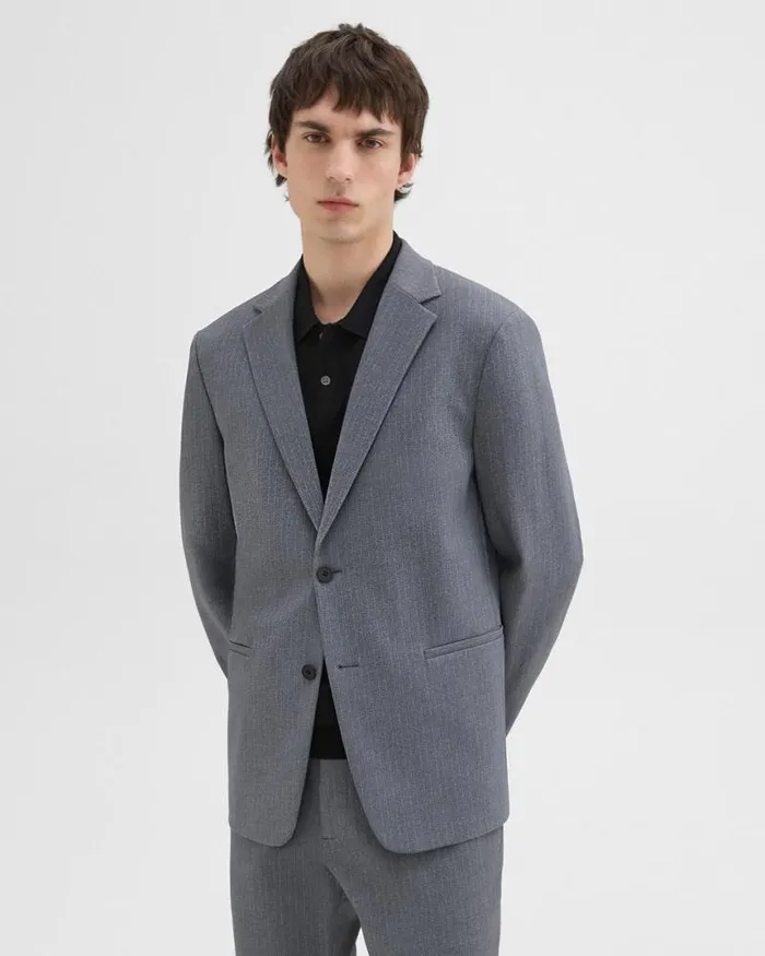 Blazers Jackets Men Theory Clinton Blazer In Herringbone Precision Ponte Grey Melange