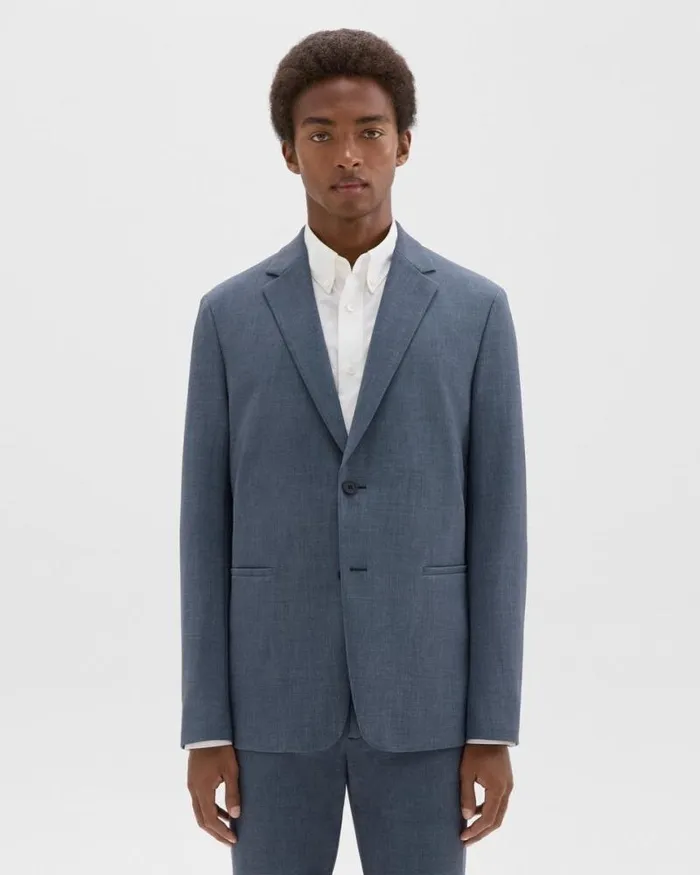 Blazers Jackets Men Theory Clinton Blazer In Printed Precision Ponte Dusty Blue Mel