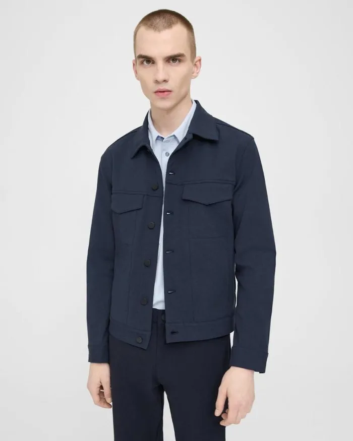 Blazers Jackets Men Theory River Trucker Jacket In Neoteric Twill Baltic