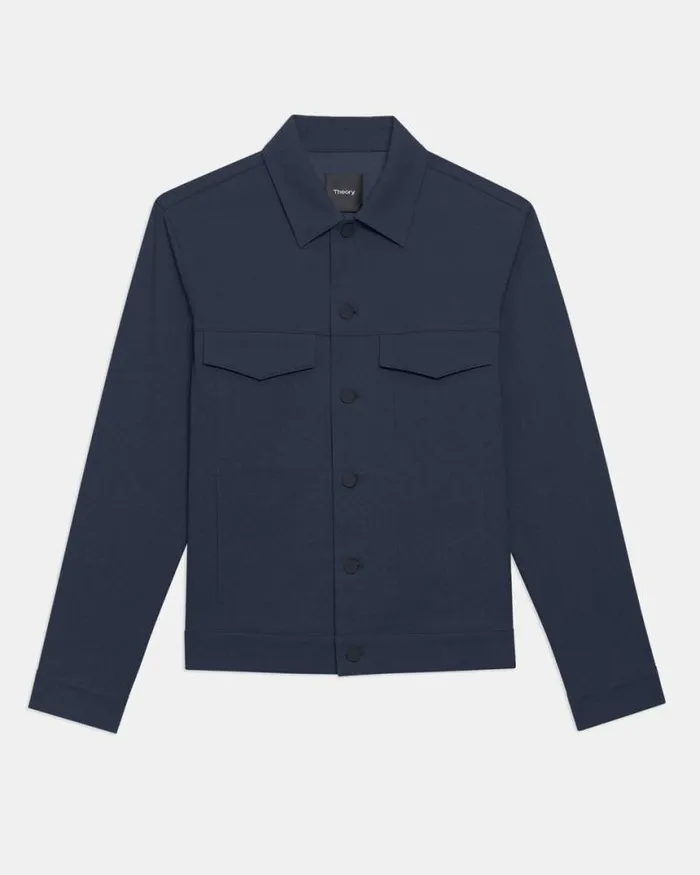 Blazers Jackets Men Theory River Trucker Jacket In Neoteric Twill Baltic Blazers Jackets Men Theory River Trucker Jacket In Neoteric Twill Baltic