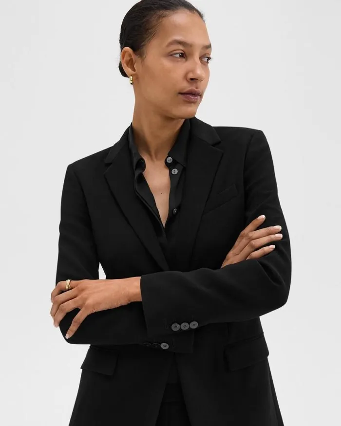 Blazers Jackets Women Theory Staple Blazer In Admiral Crepe Black