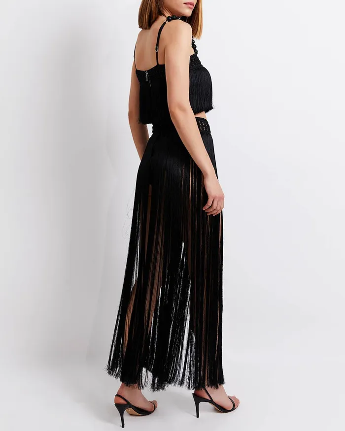 Bottoms Women PatBO Fringe Maxi Skirt With Builtin Bottom FINAL SALE