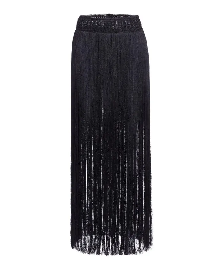 Bottoms Women PatBO Fringe Maxi Skirt With Builtin Bottom FINAL SALE