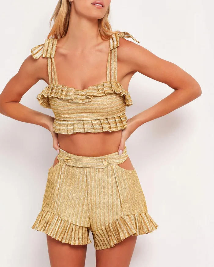Bottoms Women PatBO Metallic Stripe Cutout Shorts FINAL SALE