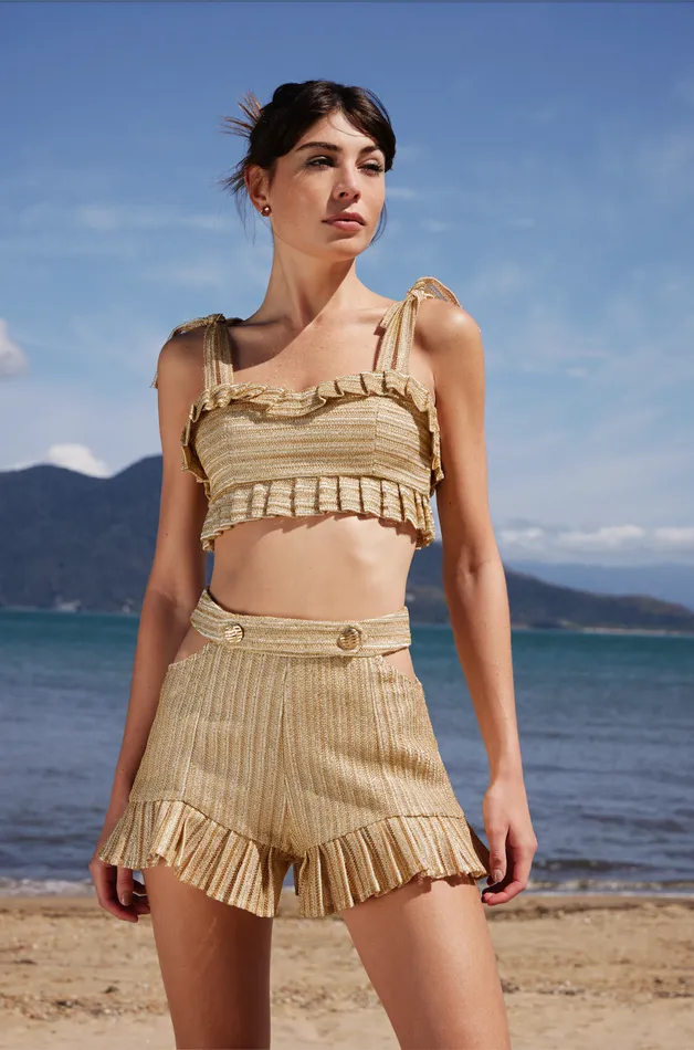 Bottoms Women PatBO Metallic Stripe Cutout Shorts FINAL SALE