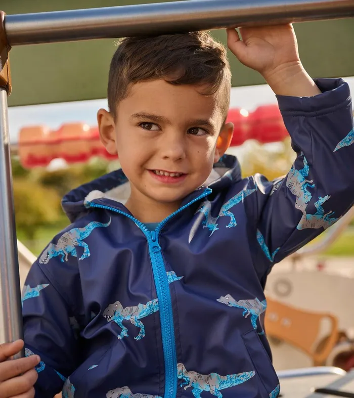 Boys TRex Attack Sherpa Lined ZipUp Rain Jacket Hatley