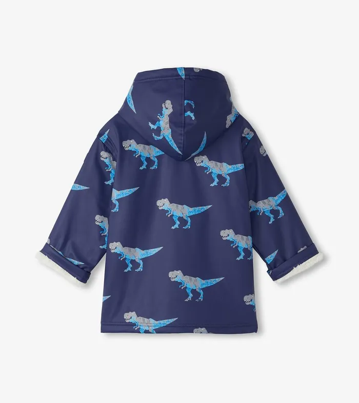 Boys TRex Attack Sherpa Lined ZipUp Rain Jacket Hatley