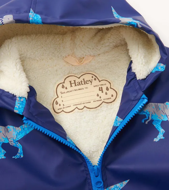 Boys TRex Attack Sherpa Lined ZipUp Rain Jacket Hatley