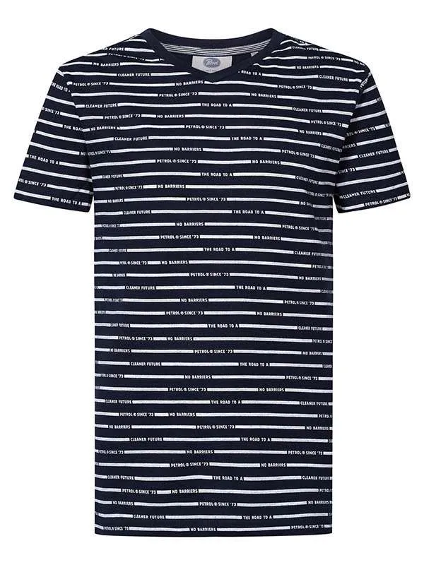 Boys TShirts Petrol Industries Striped VNeck TShirt Midnight Navy