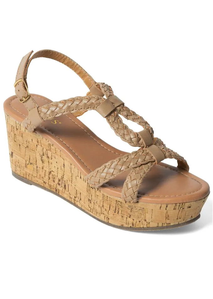 BRAIDED STRAPPY CORK WEDGES Taupe Women VENUS Sandals and Wedges