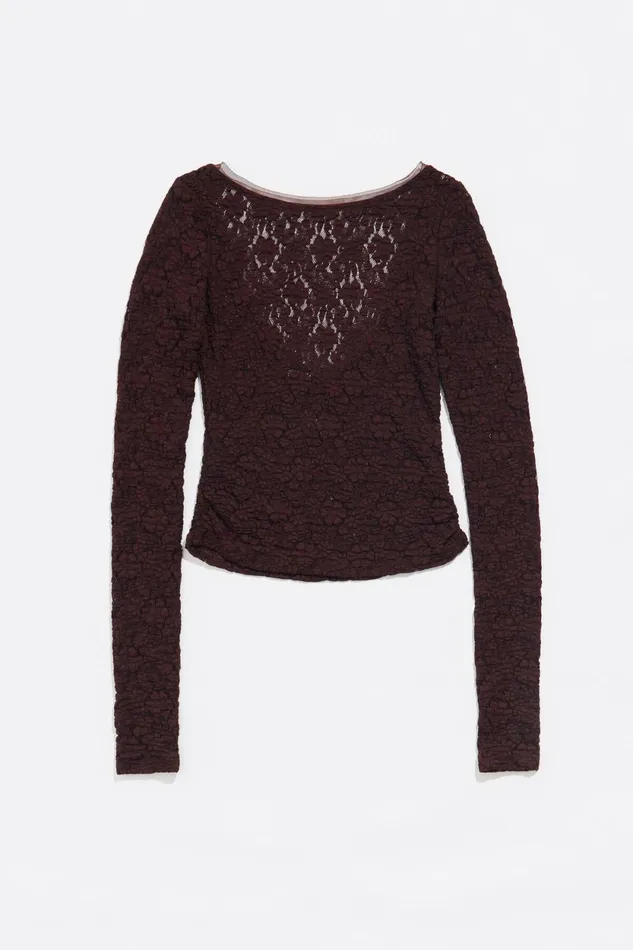 Brown Jacquard Fitted Tshirt Brown Women Bimba Y Lola TShirts Brown Jacquard Fitted Tshirt Brown Women Bimba Y Lola TShirts