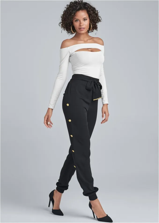BUTTON DETAIL JOGGER PANTS Black Women VENUS Casual