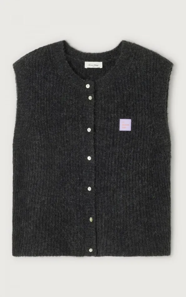 Cardigan East Melange Charcoal Women American Vintage Jumpers and Cardigans Cardigan East Melange Charcoal Women American Vintage Jumpers and Cardigans