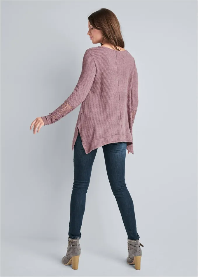 CASUAL WAFFLE KNIT TOP Mauve Women VENUS Casual Tops