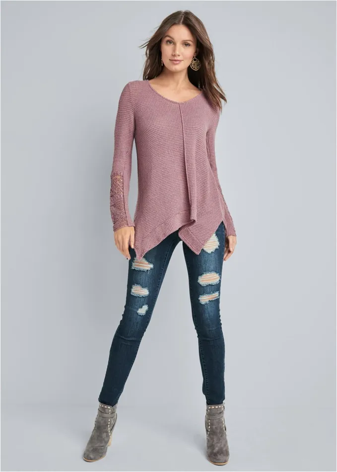 CASUAL WAFFLE KNIT TOP Mauve Women VENUS Casual Tops